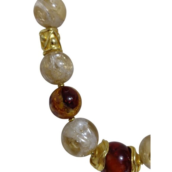 Vtg Chunky Lucite Amber Citrine Beaded Necklace With Gold-Tone Accents 17" - Picture 6 of 8